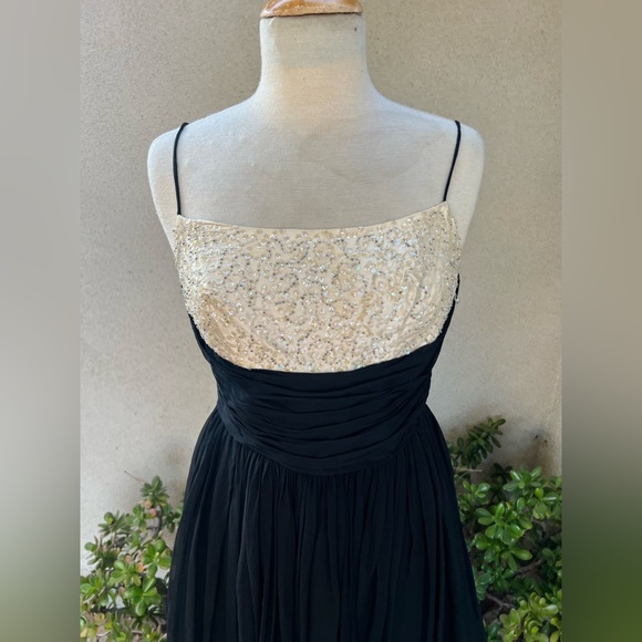 Vintage 60s cocktail dress short black chiffon satin beaded Sz XS Jay Herbert CA - Picture 4 of 11